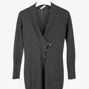 Brunello Cucinelli Grey Cashmere Buttoned V-Neck Cardigan
